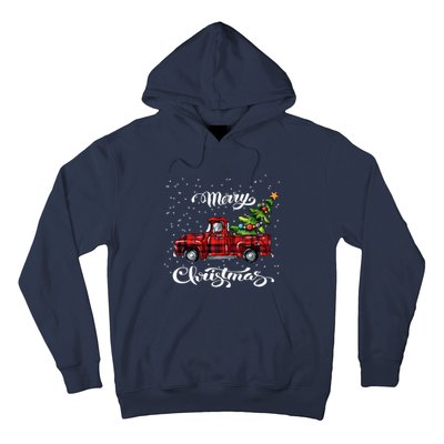 Red Buffalo Plaid Pickup Truck With Tree Merry Xmas Hoodie