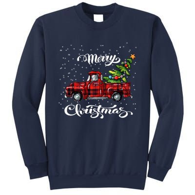 Red Buffalo Plaid Pickup Truck With Tree Merry Xmas Sweatshirt