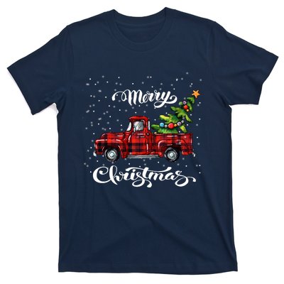 Red Buffalo Plaid Pickup Truck With Tree Merry Xmas T-Shirt