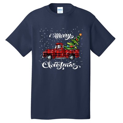 Red Buffalo Plaid Pickup Truck With Tree Merry Xmas Tall T-Shirt