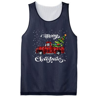 Red Buffalo Plaid Pickup Truck With Tree Merry Xmas Mesh Reversible Basketball Jersey Tank