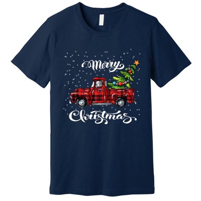 Red Buffalo Plaid Pickup Truck With Tree Merry Xmas Premium T-Shirt