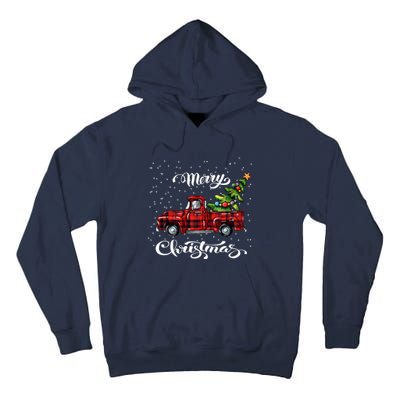 Red Buffalo Plaid Pickup Truck With Tree Merry Xmas Tall Hoodie