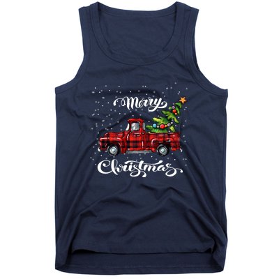 Red Buffalo Plaid Pickup Truck With Tree Merry Xmas Tank Top