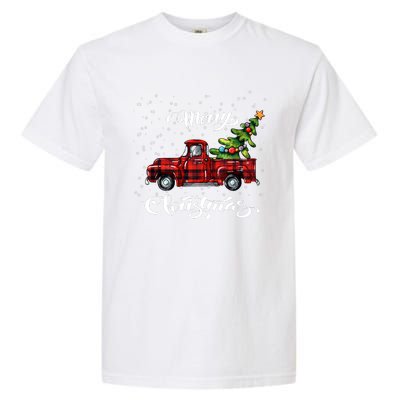 Red Buffalo Plaid Pickup Truck With Tree Merry Xmas Garment-Dyed Heavyweight T-Shirt