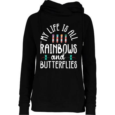 Rainbow Butterflies Phlebotomist Phlebotomy Technician Nurse Womens Funnel Neck Pullover Hood