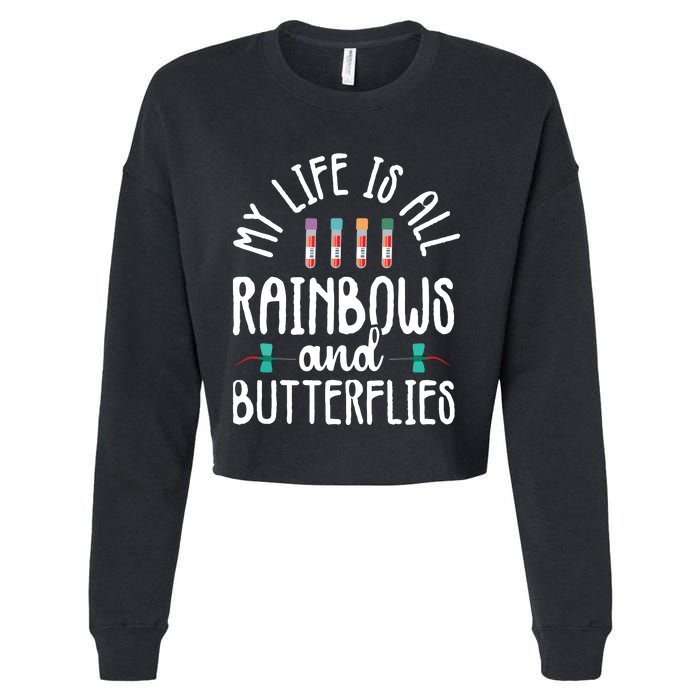 Rainbow Butterflies Phlebotomist Phlebotomy Technician Nurse Cropped Pullover Crew