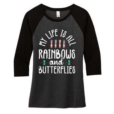 Rainbow Butterflies Phlebotomist Phlebotomy Technician Nurse Women's Tri-Blend 3/4-Sleeve Raglan Shirt