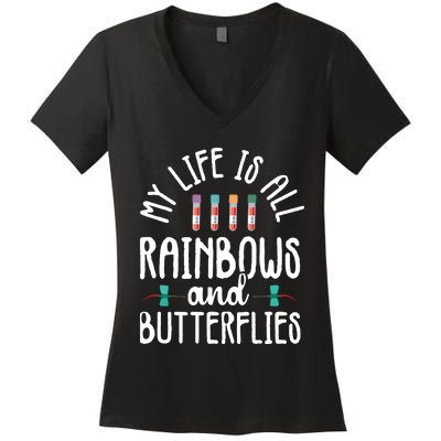 Rainbow Butterflies Phlebotomist Phlebotomy Technician Nurse Women's V-Neck T-Shirt