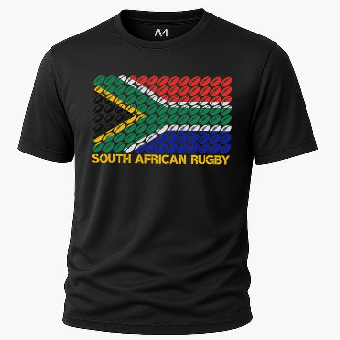 Rugby Ball Pattern South Africa Flag Cooling Performance Crew T-Shirt