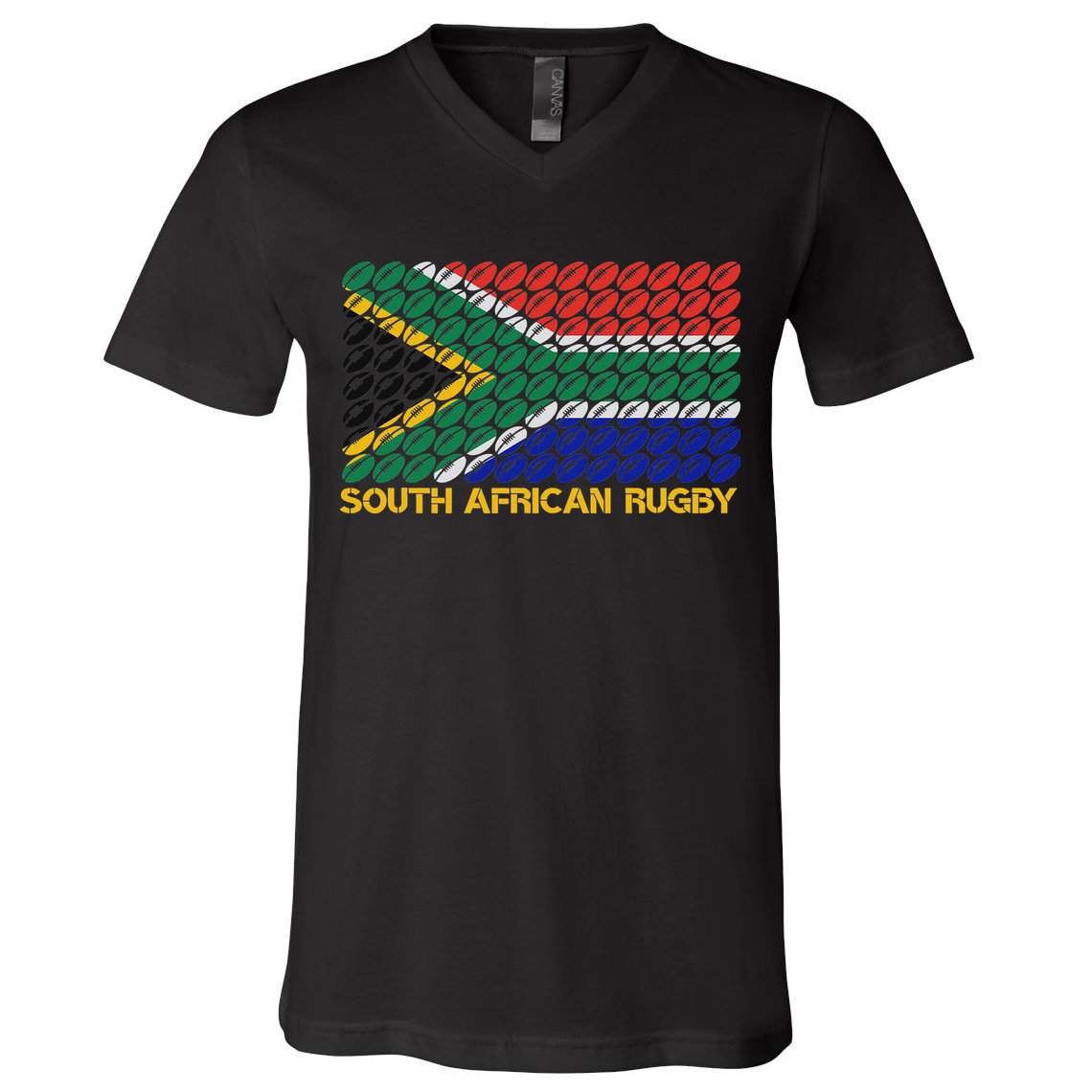Rugby Ball Pattern South Africa Flag V-Neck T-Shirt