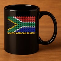 Rugby Ball Pattern South Africa Flag 11oz C Handle Ceramic Mug