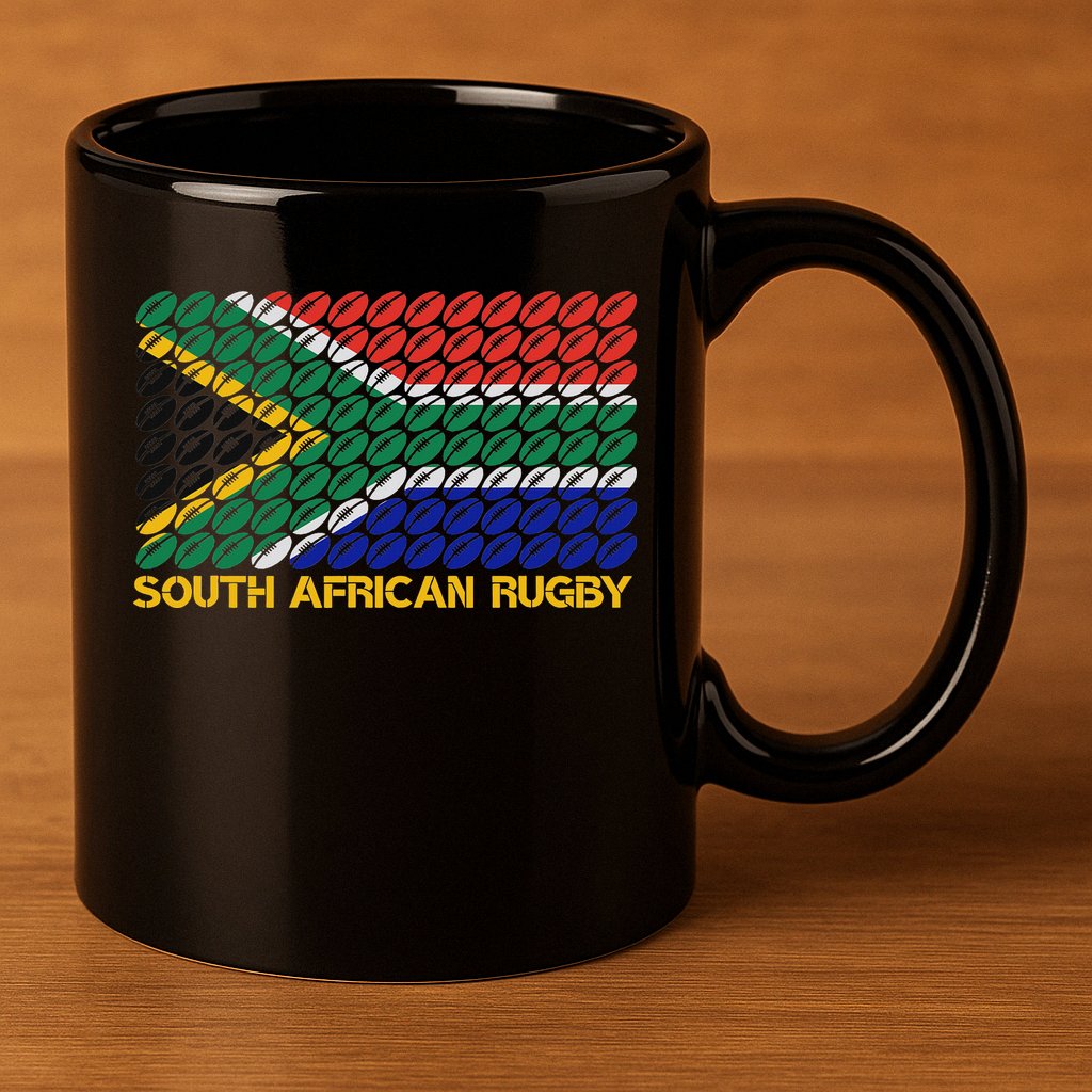 Rugby Ball Pattern South Africa Flag 11oz C Handle Ceramic Mug
