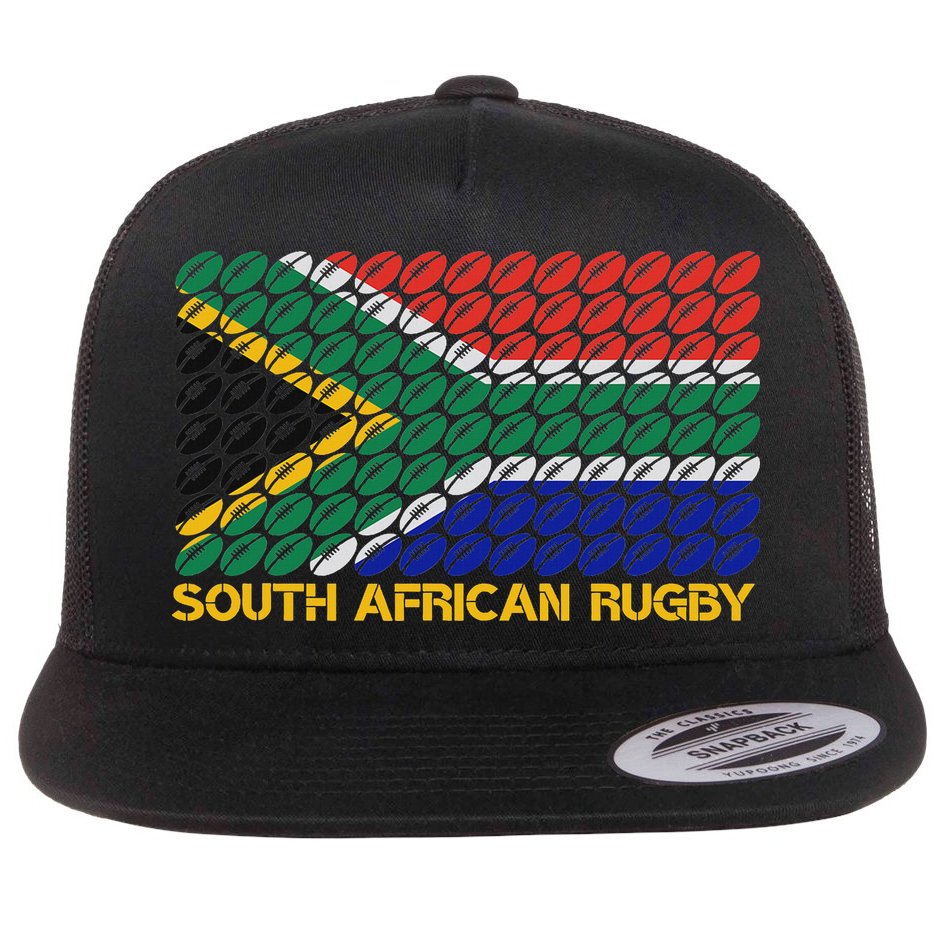 Rugby Ball Pattern South Africa Flag Flat Bill Trucker Hat
