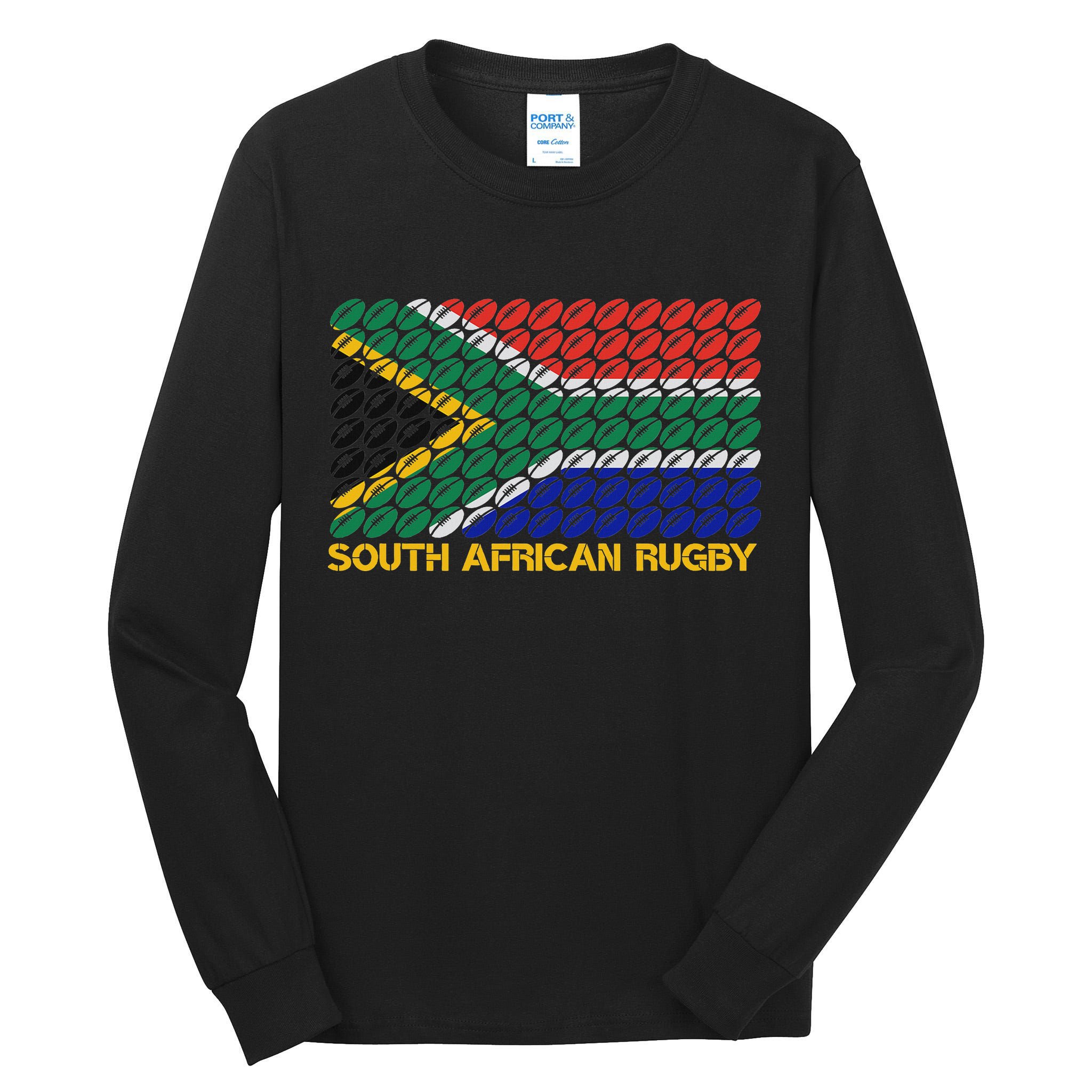 Rugby Ball Pattern South Africa Flag Tall Long Sleeve T-Shirt