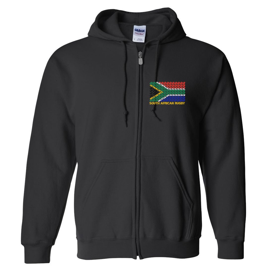 Rugby Ball Pattern South Africa Flag Full Zip Hoodie