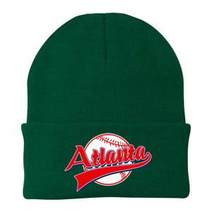 Retro Baseball Player Lover Atlanta Distressed Game Day Knit Cap Winter Beanie