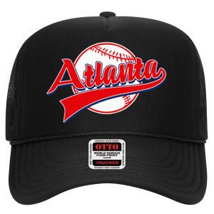 Retro Baseball Player Lover Atlanta Distressed Game Day High Crown Mesh Back Trucker Hat