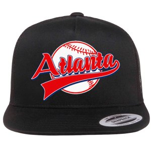 Retro Baseball Player Lover Atlanta Distressed Game Day Flat Bill Trucker Hat