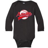 Retro Baseball Player Lover Atlanta Distressed Game Day Baby Long Sleeve Bodysuit