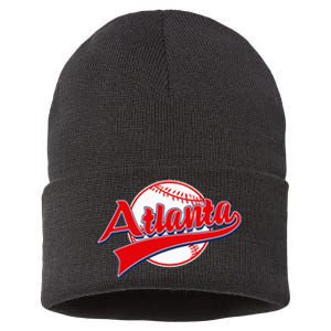 Retro Baseball Player Lover Atlanta Distressed Game Day Sustainable Knit Beanie