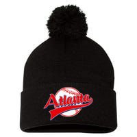 Retro Baseball Player Lover Atlanta Distressed Game Day Pom Pom 12in Knit Beanie