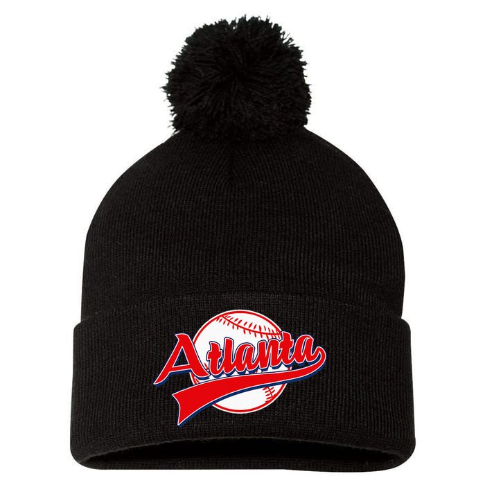 Retro Baseball Player Lover Atlanta Distressed Game Day Pom Pom 12in Knit Beanie