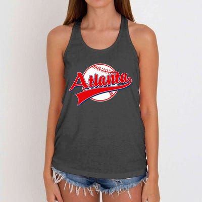 Retro Baseball Player Lover Atlanta Distressed Game Day Women's Knotted Racerback Tank