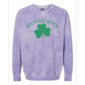 Rockaway Beach Queens Ny Irish Shamrock Distress Green Print Cute Gift Colorblast Crewneck Sweatshirt