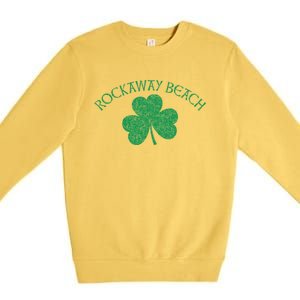 Rockaway Beach Queens Ny Irish Shamrock Distress Green Print Cute Gift Premium Crewneck Sweatshirt