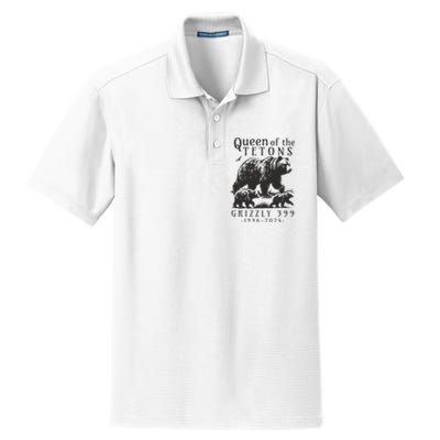 Retro Bear Queen Of The Tetons Grizzly 399 National Park Dry Zone Grid Polo