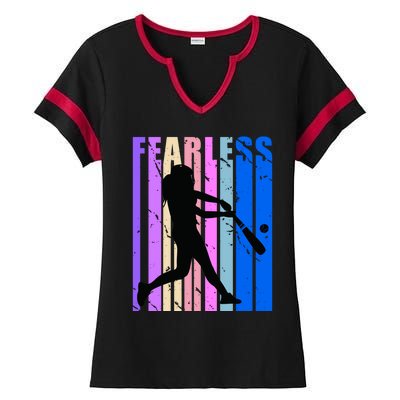 Retro Baseball Queen Fearless Motivational Inspirational Gift Ladies Halftime Notch Neck Tee