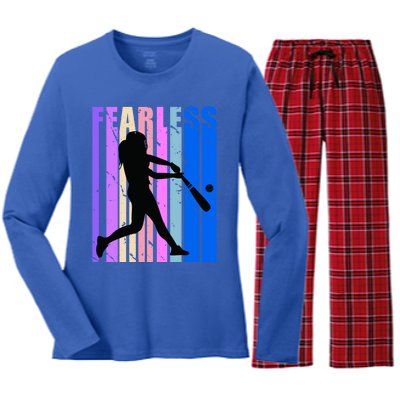 Retro Baseball Queen Fearless Motivational Inspirational Gift Women's Long Sleeve Flannel Pajama Set 