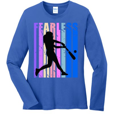 Retro Baseball Queen Fearless Motivational Inspirational Gift Ladies Long Sleeve Shirt