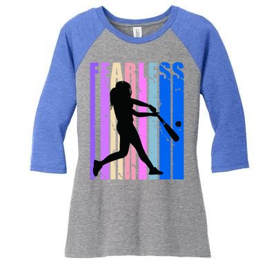 Retro Baseball Queen Fearless Motivational Inspirational Gift Women's Tri-Blend 3/4-Sleeve Raglan Shirt