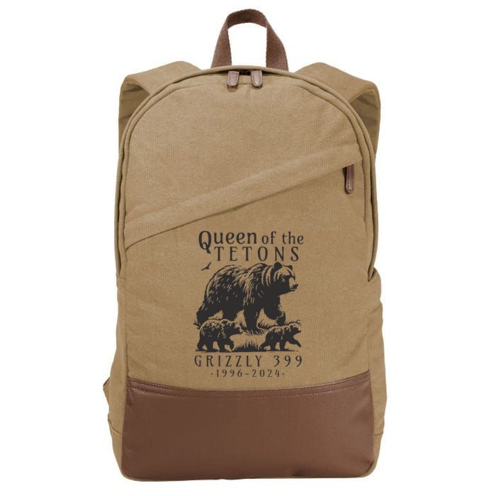 Retro Bear Queen Of The Tetons Grizzly 399 National Park Cotton Canvas Backpack