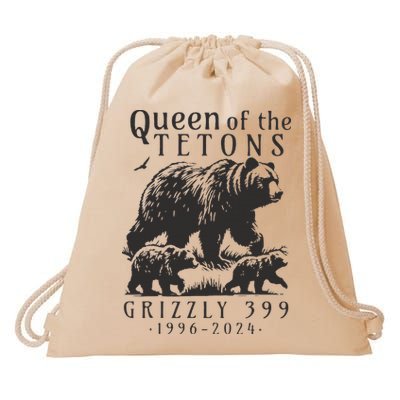 Retro Bear Queen Of The Tetons Grizzly 399 National Park Drawstring Bag