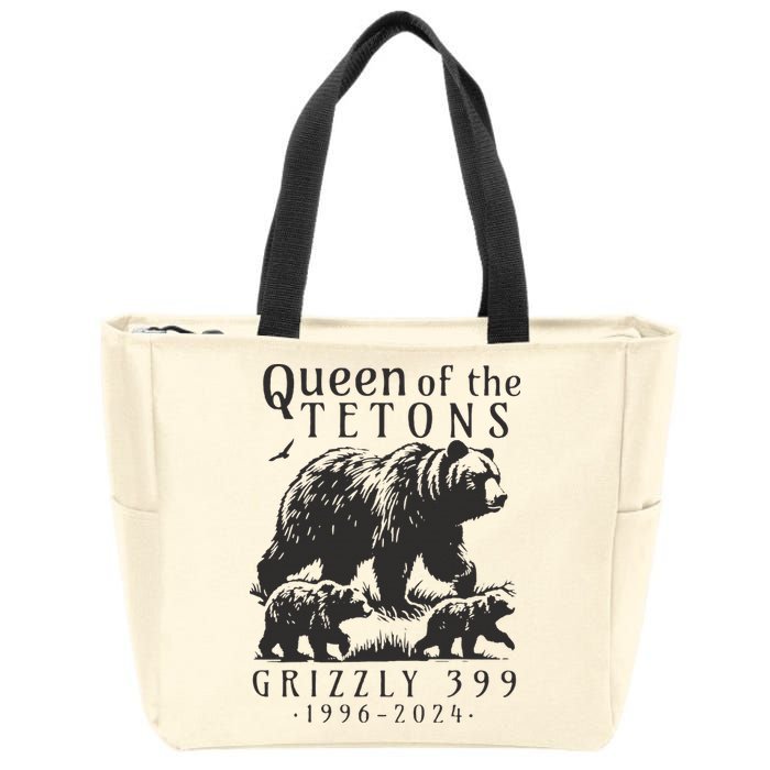 Retro Bear Queen Of The Tetons Grizzly 399 National Park Zip Tote Bag