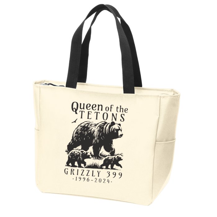 Retro Bear Queen Of The Tetons Grizzly 399 National Park Zip Tote Bag