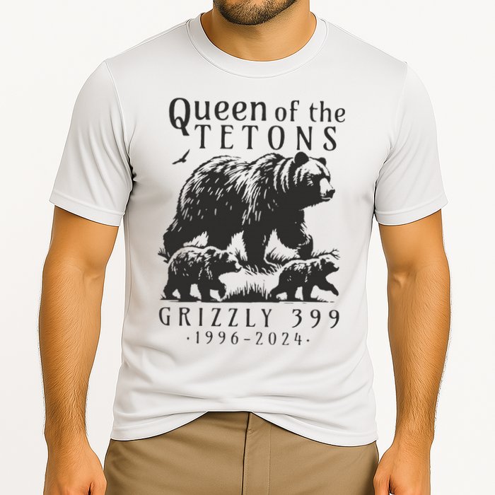 Retro Bear Queen Of The Tetons Grizzly 399 National Park Cooling Performance Crew T-Shirt