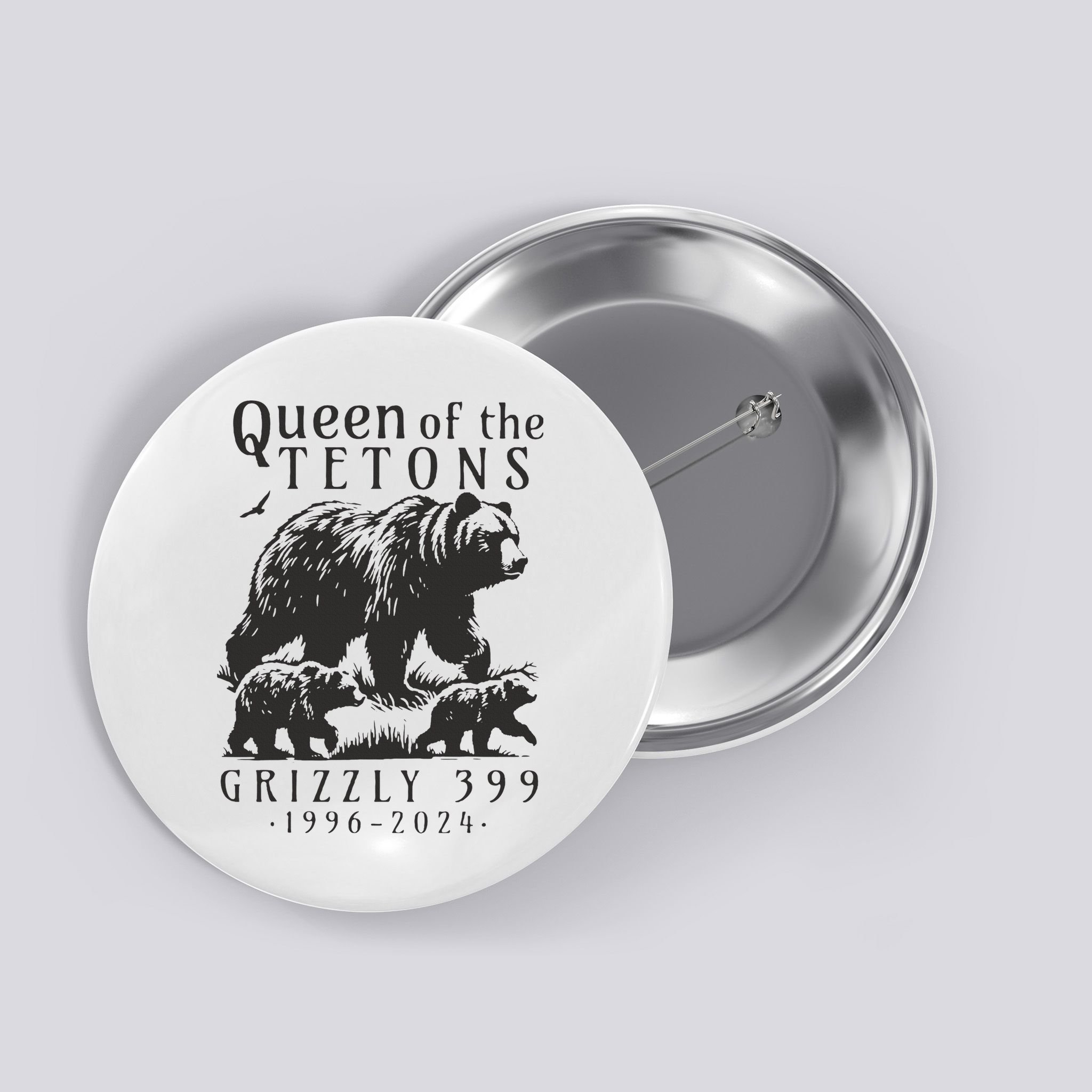 Retro Bear Queen Of The Tetons Grizzly 399 National Park Button