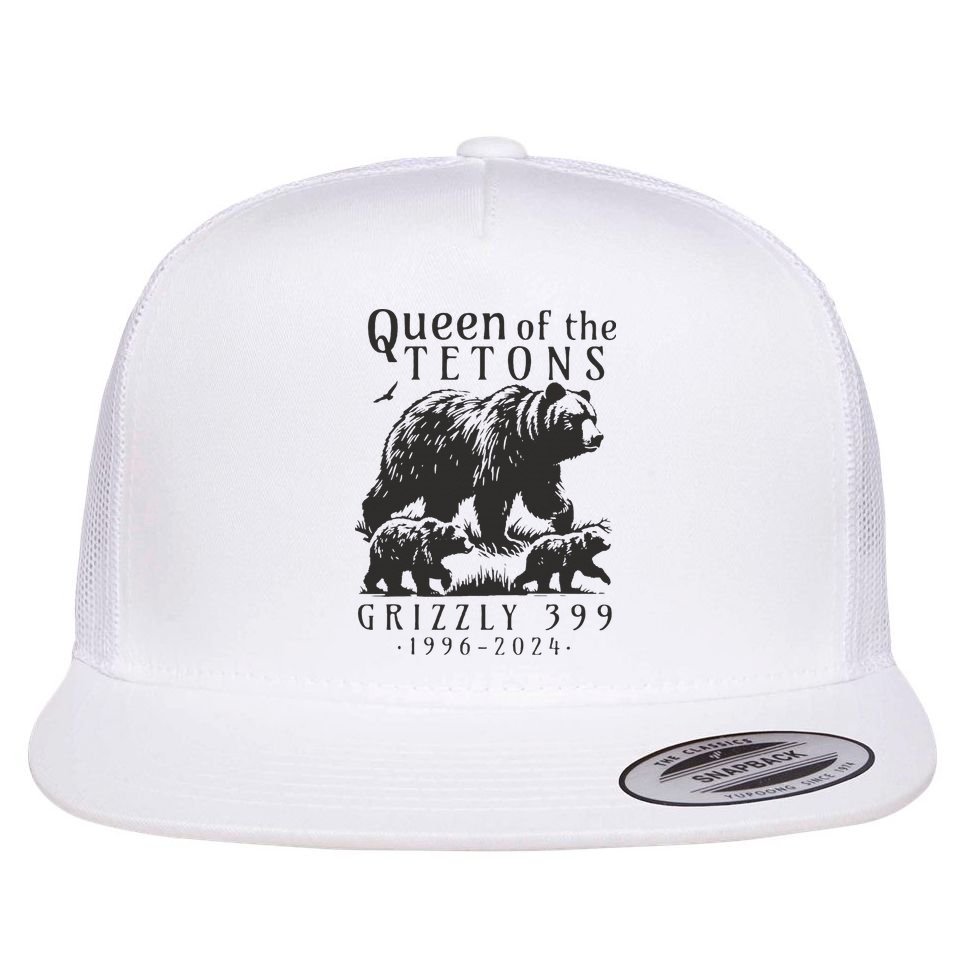 Retro Bear Queen Of The Tetons Grizzly 399 National Park Flat Bill Trucker Hat