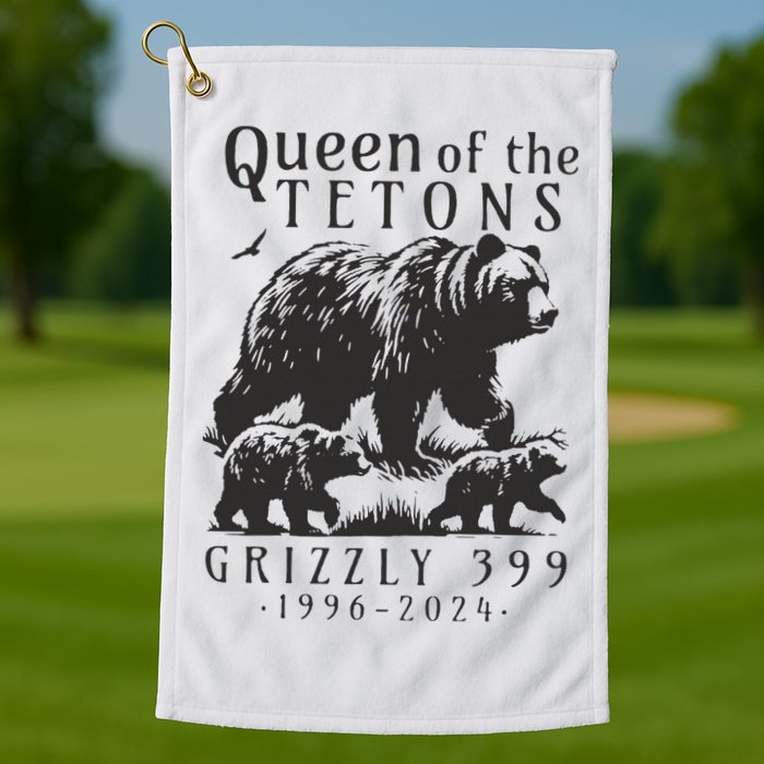 Retro Bear Queen Of The Tetons Grizzly 399 National Park Golf Towel