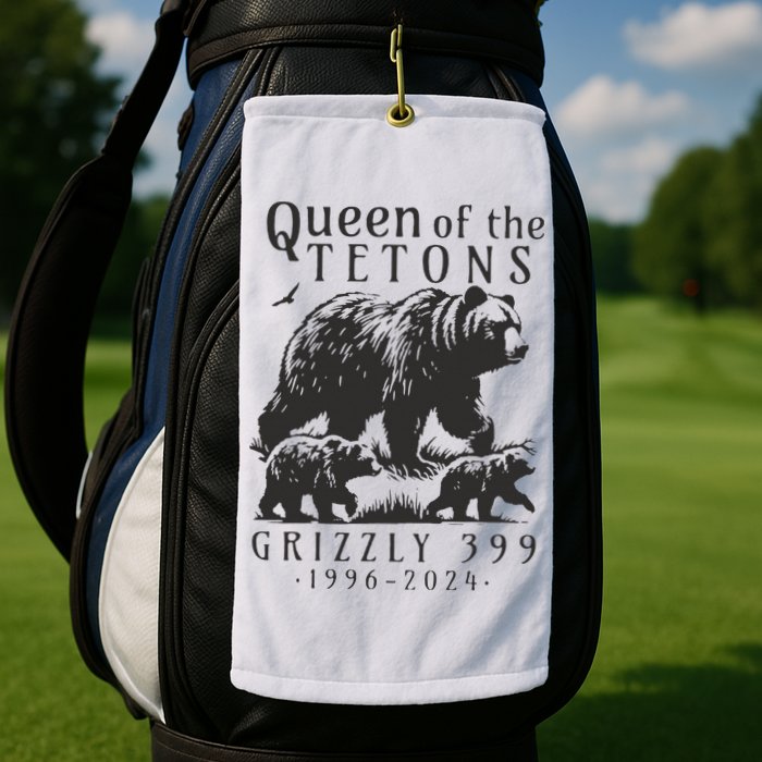 Retro Bear Queen Of The Tetons Grizzly 399 National Park Golf Towel