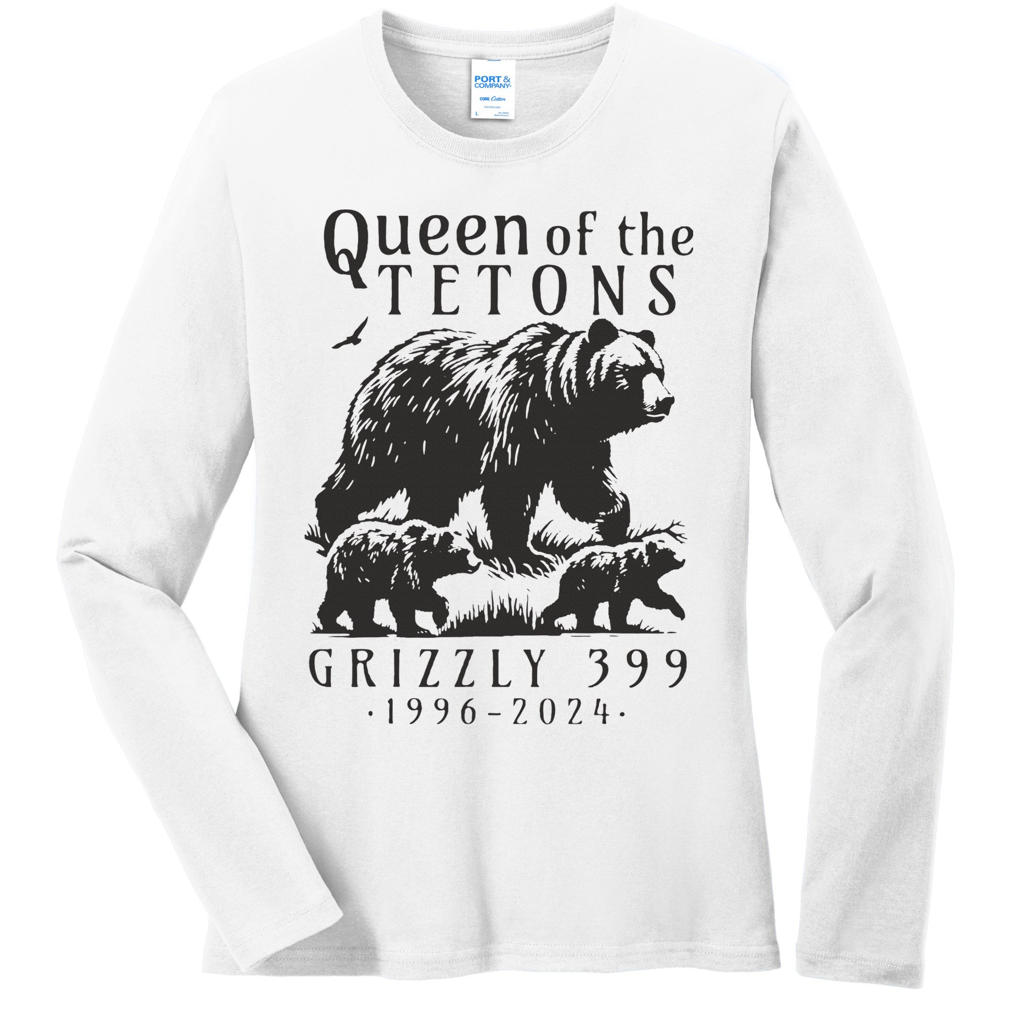 Retro Bear Queen Of The Tetons Grizzly 399 National Park Ladies Long Sleeve Shirt