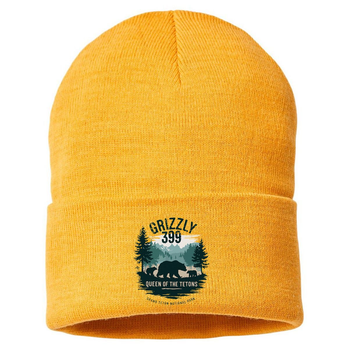 Retro Bear Queen Of The Tetons Grizzly 399 National Park Sustainable Knit Beanie