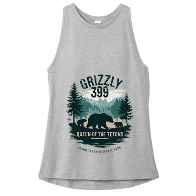 Retro Bear Queen Of The Tetons Grizzly 399 National Park Ladies PosiCharge Tri-Blend Wicking Tank