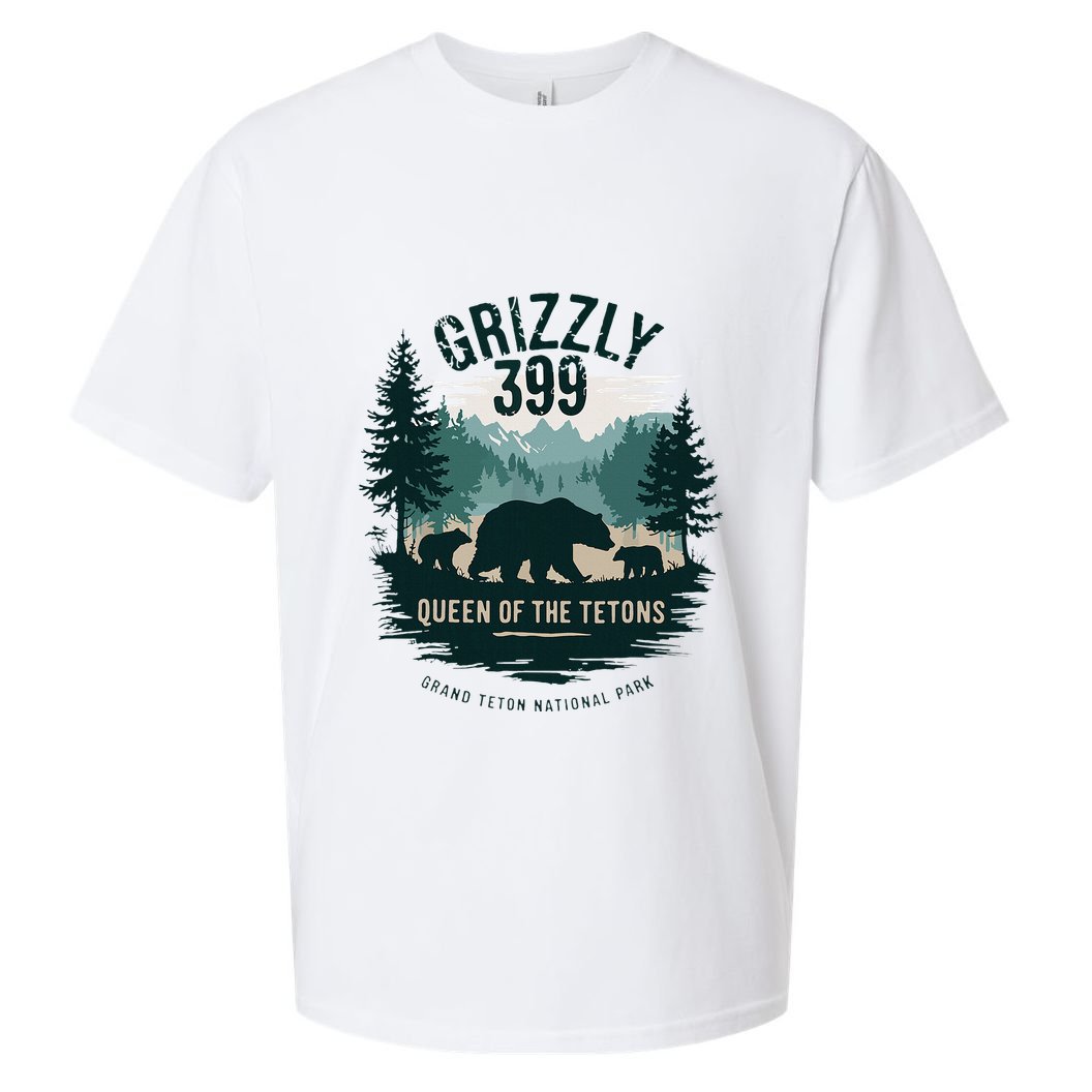 Retro Bear Queen Of The Tetons Grizzly 399 National Park Sueded Cloud Jersey T-Shirt