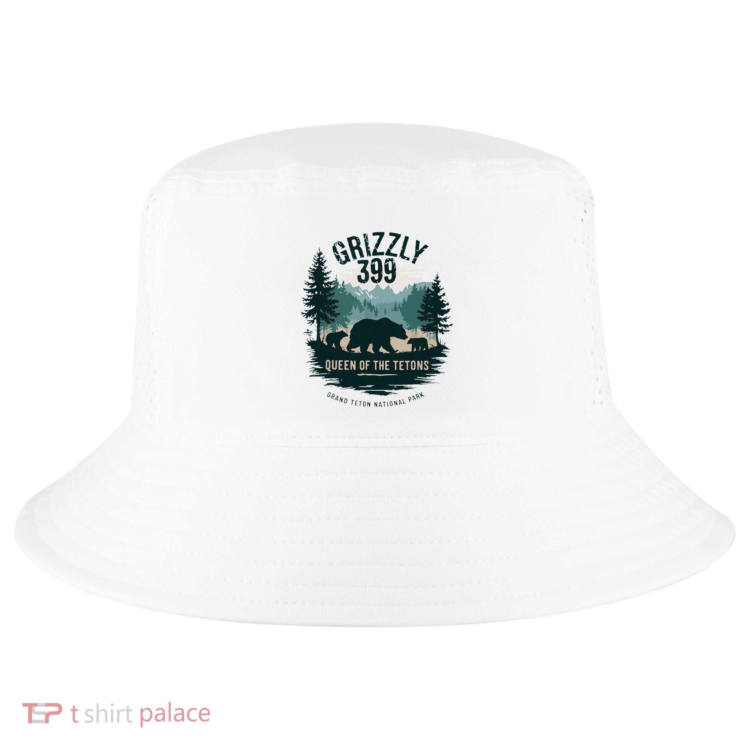Retro Bear Queen Of The Tetons Grizzly 399 National Park Cool Comfort Performance Bucket Hat
