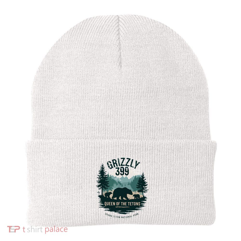 Retro Bear Queen Of The Tetons Grizzly 399 National Park Beanie